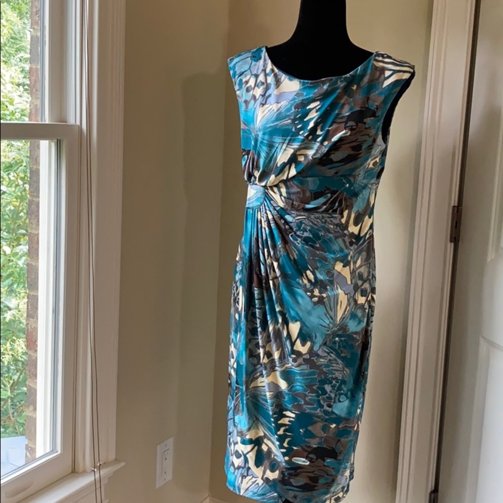 Blue grey faux wrap dress